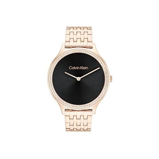 Calvin Klein orologio con movimento al quarzo a due lancette da donna collezione ck timeless con cinturino in acciaio inossidabile di color oro rosso - 25100003, rose gold
