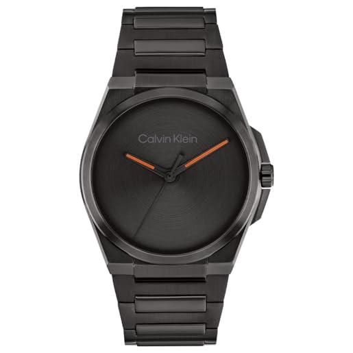 Calvin Klein orologio con movimento al quarzo a tre lancette da uomo collezione meta-minimal con cinturino in acciaio inossidabile nero - 25200455, black