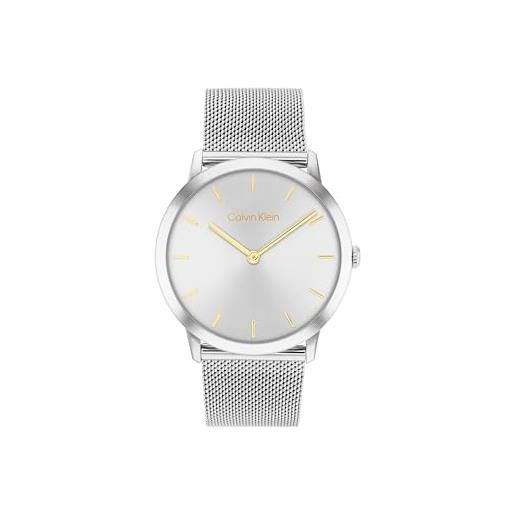 Calvin Klein orologio con movimento al quarzo a due lancette per uomo e donna collezione exceptional con cinturino in maglia metallica in acciaio inossidabile argentato - 25300001, silver