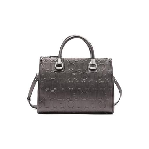 LIU JO borsa a mano con logo in rilievo, pelle sintetica, grigio metallizzato, tracolla regolabile