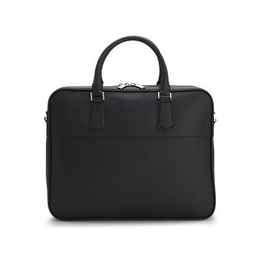 BOSS borsa portadocumenti in pelle con finiture in tinta unita e martellata, nero