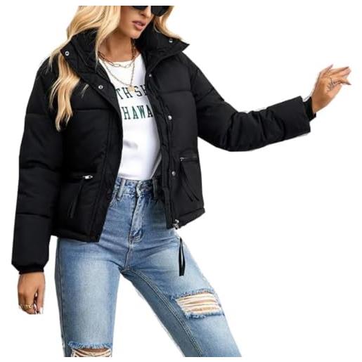 Goolecrimp giacca invernale calda con collo alto da donna tendenza moda tempo libero leggera cerniera corta piumino giacca sportiva da esterno alla moda ampia (nero, xl)