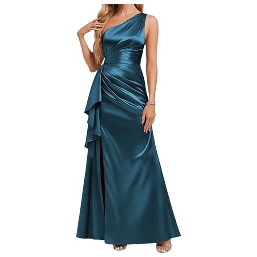 YIANN abito da damigella d'onore da donna in raso monospalla con fessura pieghettato lungo abito da ballo, foglia di t, 50