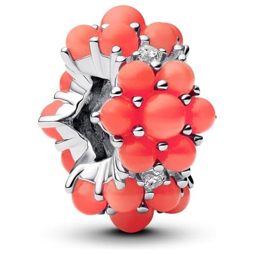Pandora moments 793897c01 - ciondolo a forma di oceano rosso corallo in argento sterling con zirconi, compatibile, 11,5x10,7x7,3 mm, argento sterling, zirconia cubica