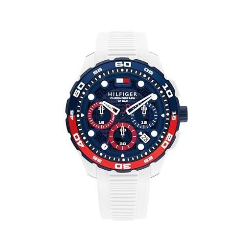 Tommy Hilfiger orologio cronografo al quarzo con calendario da uomo con cinturino in silicone bianco - 1792231, white