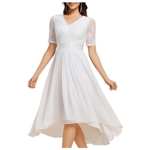 Ever-Pretty vestito donna elegante a maniche pizzo abito cerimonia scollo v midi blu navy 46