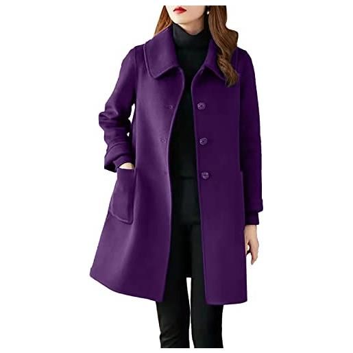 Generisch cappotto da donna, design casual, falce, colletto alto, tinta unita, taglio dritto, lilla, xl
