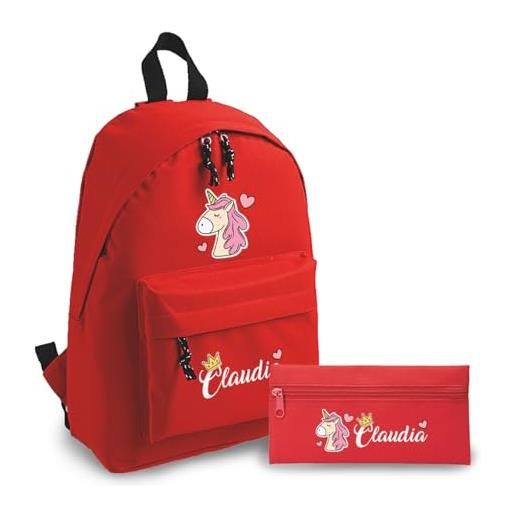 Generico ''unicorn'' set zaino e astuccio personalizzati per bambini personalizzato per bambini con nome scuola asilo materna elementare zainetto cartella bimbi gita borsa studenti dopo. Scuola idea regalo