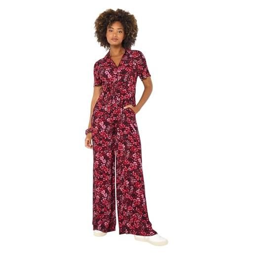 Joe Browns dark floral zip-up wide-leg jumpsuit tuta, rosso, 48 donna
