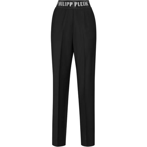 Philipp Plein pantaloni in lana con cristalli e fascia elasticizzata - nero