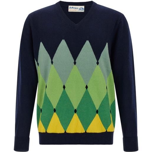 Ballantyne maglione a rombi in cashmere con scollo a v - blu