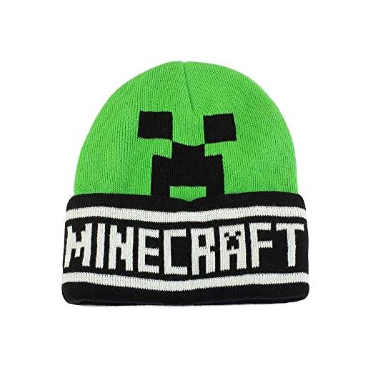 Fashion UK berretto minecraft creeper modello verde logo e scritta. Acrilico. Taglia unica per adulti ragazzi. Ufficiale. 