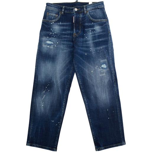 DSQUARED2 KIDS jeans con effetto vissuto e schizzi pittura - blu