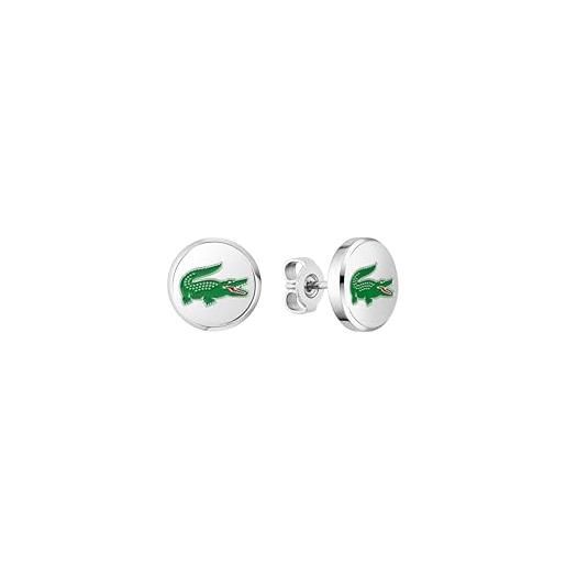 Lacoste orecchini a perno da uomo collezione arthor in acciaio inossidabile con un coccodrillo Lacoste in smalto verde - 2040497, silver