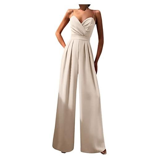 Generic jumpsuit donna elegante da sera jumpsuit tutina tute larghe a gamba larga tuta lunga abito senza maniche jumpsuit retro pantaloni larghi jumpsuit cocktail overall cerimonia con maniche corte