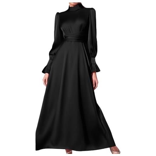 Vhersily vestito lungo autunnale 2024 con maniche lunghe a palloncino vita stretta e design minimalista per look da fata - abiti eleganti donna cerimonia autunno cinturata in tessuto monocromatico