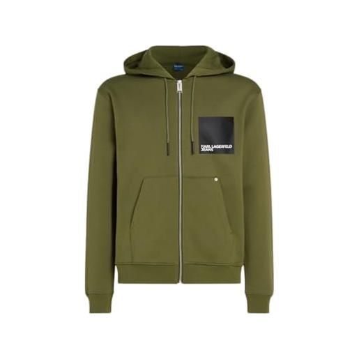 KARL LAGERFELD JEANS, uomo, felpa con cappuccio box logo, vestibilità regolare, verde, l