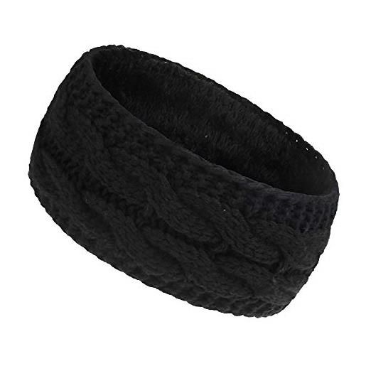 Camelliass fascia per capelli da donna, foderata in pile, calda, lavorata a maglia, spessa, termica, elastica per capelli (nero)