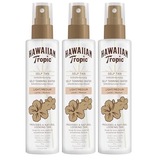 CorpoeCapelli 3 x hawaiian tropic autoabbronzante corpo self tanning water acqua per pelli chiare/medie per viso e corpo lunga tenuta, 190ml