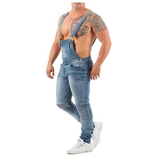 PengGengA salopette con jeans dietro la croce cinturino regolabile tuta strappati moda da uomo azzurro chiaro m