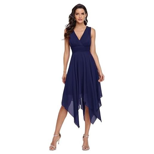 Ever-Pretty abiti da damigella d'onore scollo a v midi in chiffon con orlo asimmetrico a vita impero con doppio da donna blu navy 40