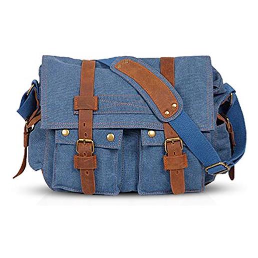 FANDARE retro borsa a tracolla tela borse a spalla per 14 pollici laptop ventiquattrore uomo donna messenger bag borsa zainetto briefcase multifunzione per viaggio lavoro scuola università blu navy