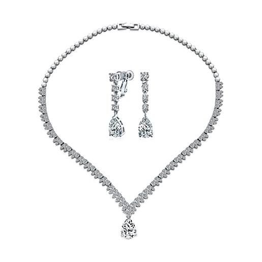 Unicra Set di gioielli da sposa in argento Collane e orecchini da sposa con strass Set di gioielli da ballo formale in cristallo per le donne