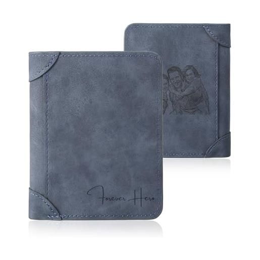 Presentimental portafoglio in pelle personalizzato da uomo con nome - porta carte rfid con foto - regalo personalizzato per festa del papà, natale, compleanno, san valentino (style 4)