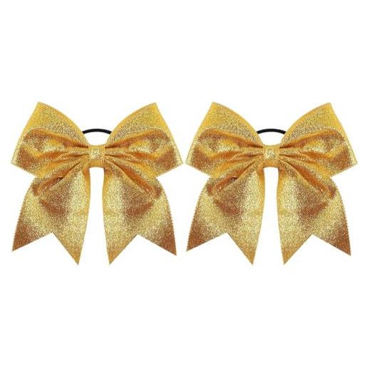 FSSTUD 2 elastici per capelli grandi, glitterati, cheerleader, cheerleader, coda di cavallo, elastici per capelli, softball, accessori per capelli per ragazze adolescenti, colore oro