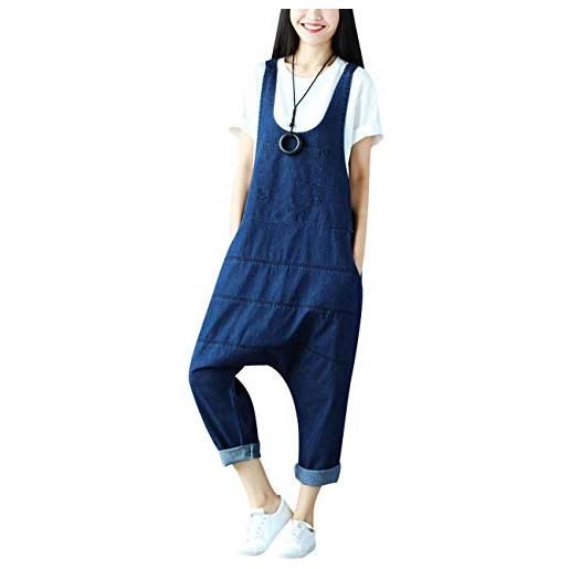 Bigassets donna salopette di cotone a righe pantaloni larghi a gamba larga tute di jeans tuta da lavoro blue
