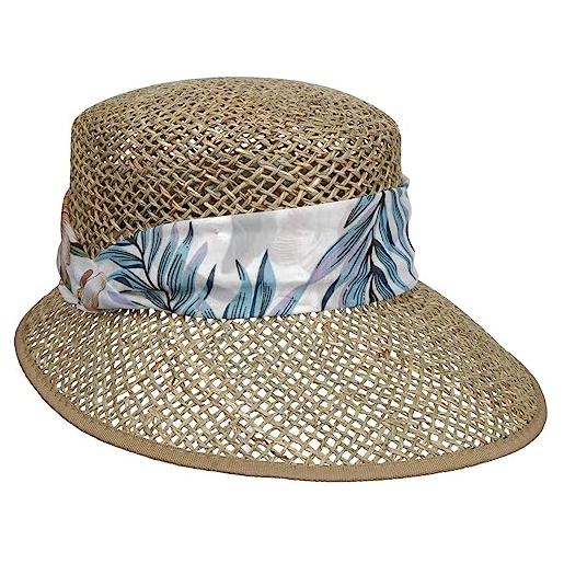 LIPODO cappello a sporta flower band donna - made in italy di paglia estivo da con visiera estate primavera/estate - taglia unica natura-blu