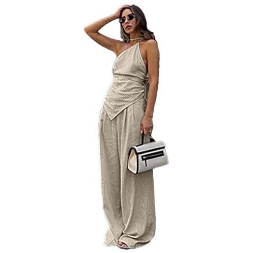 Set Maglione 2 Pezzi Per Donna In Maglia - Top A Maniche Corte E Pantaloni A Gamba Larga, Loungewear Coordinato - 2