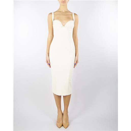 ELISABETTA FRANCHI abito burro in doppio crêpe stretch con smerlo ricamato