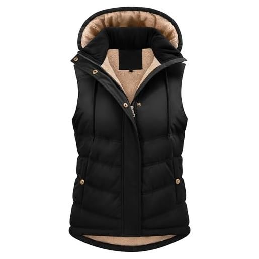 heekpek gilet donna invernale termico imbottito gilet in pile corto piumino senza maniche con cappuccio giubbotto smanicato con cerniera e tasche, verde militare, xl