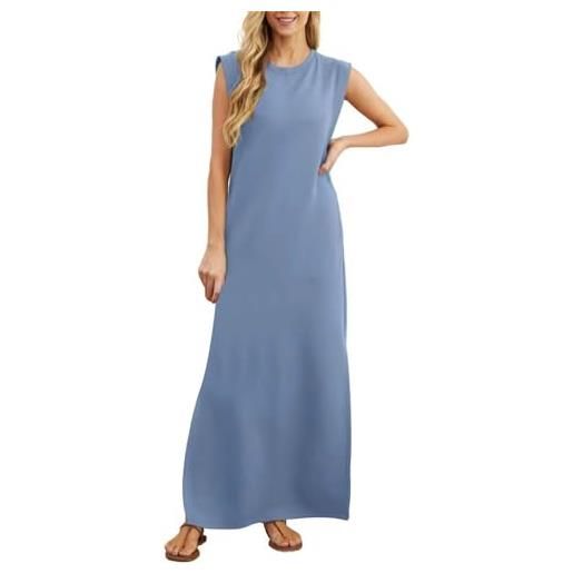 Generic abito lungo da donna, colore malva, senza maniche, ampio, casual, lungo, blu, l
