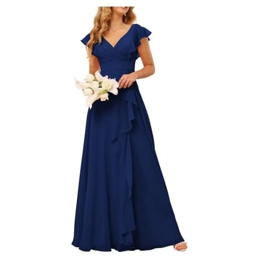 HPPEE abiti da damigella d'onore lunghi in chiffon per le donne con scollo a v increspato abito da sera lungo formale wyx523