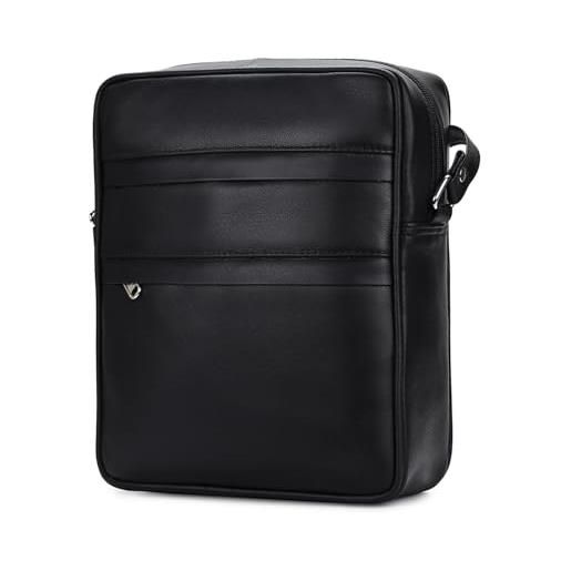 Hudson & James borsa da uomo in vera pelle, unisex, a tracolla, per viaggi, vacanze, telefono cellulare, nero , m