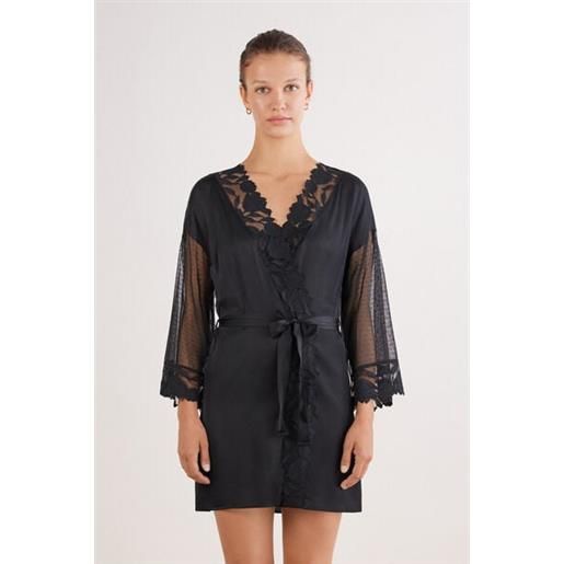 Intimissimi kimono in raso di viscosa e tulle all about flowers nero