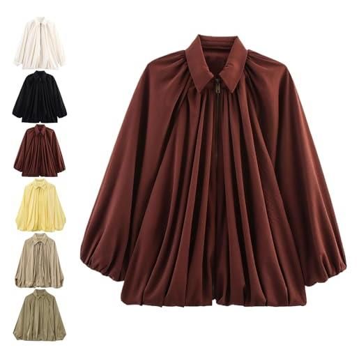 SQYZRZ 2025 new womens puffed bomber jacket casual batwing sleeve lapel collar zip shirts oversized streetwear jackets (red, m)