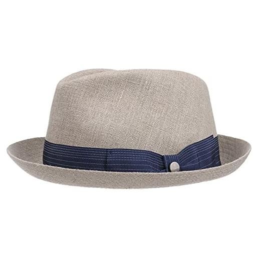 LIERYS cappello in lino pearson player uomo - made italy fedora estivo pork pie con nastro grosgrain primavera/estate - l (58-59 cm) grigio