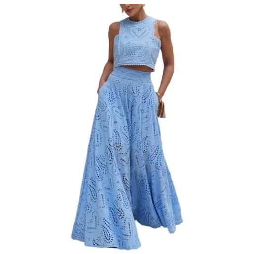 Goolecrimp estate delle donne senza maniche ritaglio canotta e gonna lunga a vita alta 2 pezzi moda casual nightclub partito viaggio vacanza abito set (blu, m)