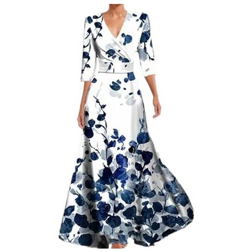 Generic donne primavera floreale stampato maxi abito elegante v collo cintura estate matrimonio ballo cocktail abiti da spiaggia (red01, m)