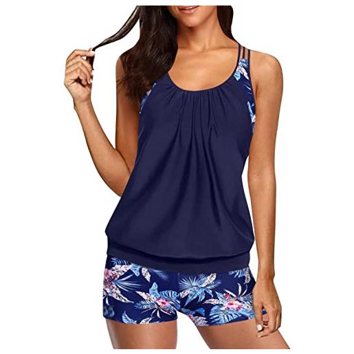 HEONSATI costume donna tankini contenitivo tankini set estivo sexy a vita alta costume con tankini tops pantaloncini push up mare costumi tankini imbottito reggiseno taglie forti scollo a v spiaggia mare