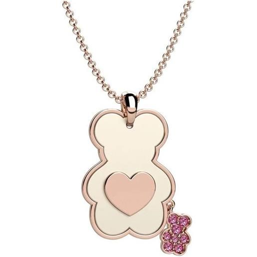Collana Donna Orsetto Con Cristalli E Cuore Zircone Rosa - Acciaio Inossidabile