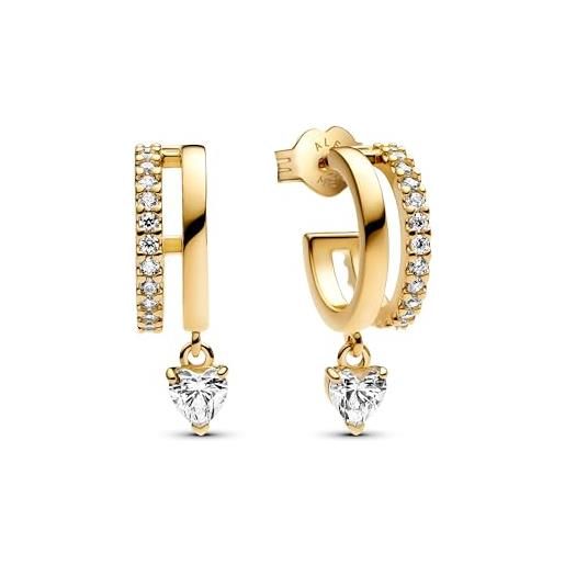 Pandora timeless 263685c01 - orecchini a cerchio in argento sterling con lega di metallo placcato oro e zirconi, 13,1x19,5x6,2 mm, argento sterling, zirconia cubica