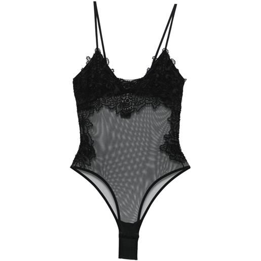 Ermanno Scervino body con bordo in pizzo - nero