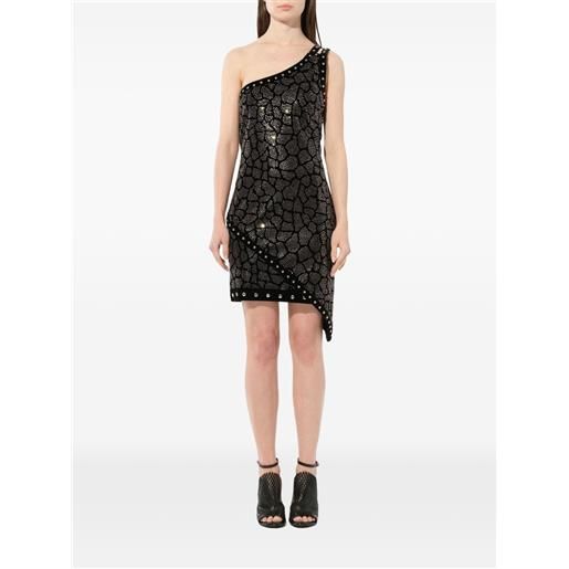 Balmain studded one-shoulder mini dress - nero