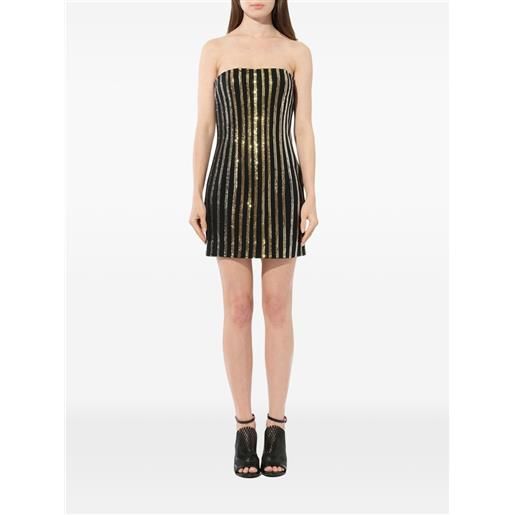 Balmain vestito senza spalline con linee in lustrini - nero