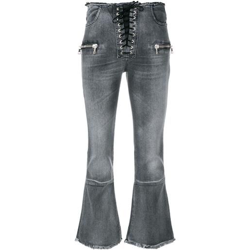 UNRAVEL PROJECT jeans crop con lacci - grigio