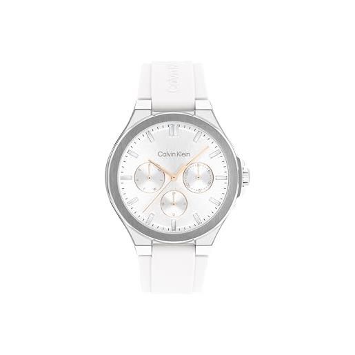 Calvin Klein orologio analogico multifunzione al quarzo da donna collezione vibrancy con cinturino in silicone bianco - 25100106, white